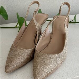 Gold Glittery Dream Paris Slingback Heels Size 10